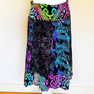Black resort skirt size L with tropical pattern made in Indonesia